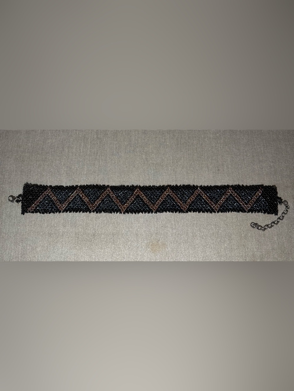 Vintage Beaded Chevron Black, blue & dark pink Adjustable Choker